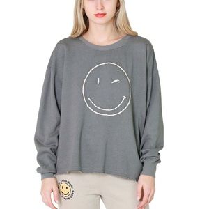 By Together Embroidered Smiley Face Crewneck Sweatshirt